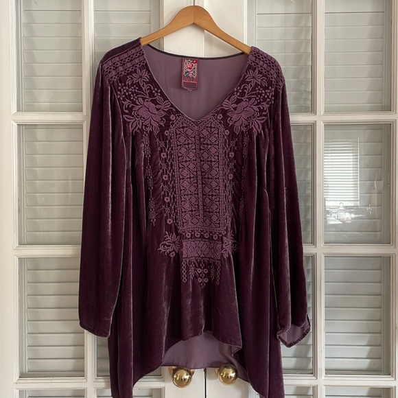 Johnny Was Tops - JOHNNY WAS JWLA Sassi Embroidered Plum Purple Velvet Tunic Top Size XXL